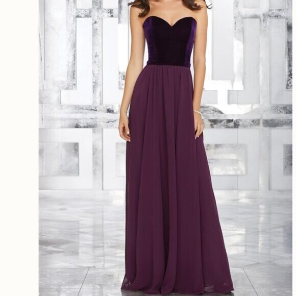 Morilee by Madeline Gardner Bridesmaids 21540 Strapless Velvet dress in Plum - Picture 1 of 6